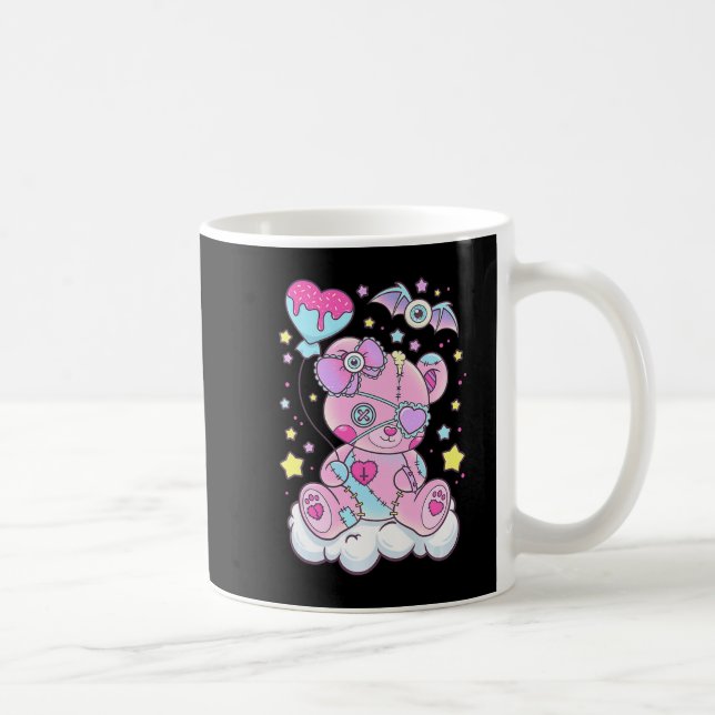 Fun Kawaii Pastel Goth Cute Creepy Bear Anime Japa Coffee Mug (Right)