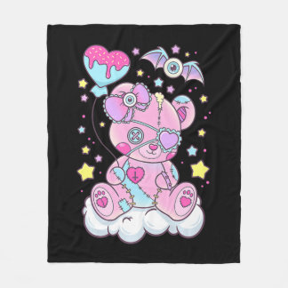 Fun Kawaii Pastel Goth Cute Creepy Bear Anime Japa Fleece Blanket