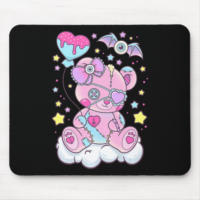 Fun Kawaii Pastel Goth Cute Creepy Bear Anime Japa Mouse Mat (Front)
