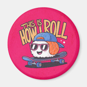 Fun Kawaii Sushi on skateboard Magnet