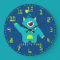 Fun kids alien blue aqua and green wall clock