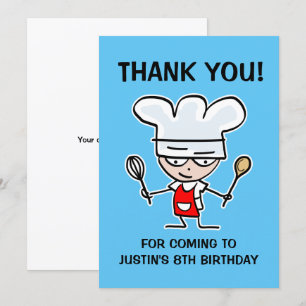 Fun kid's baking Birthday party thank you card