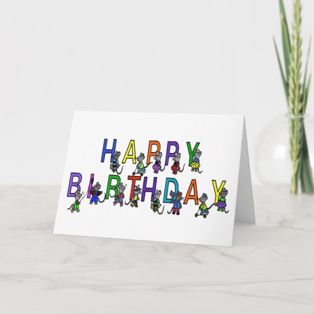 fun kid's birthday mice in bright colours card (Front)