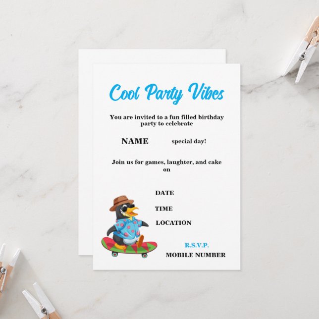 Fun Kids Birthday Party Invitation (Front/Back In Situ)