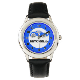 Fun kids blue car add your name & age wrist watch