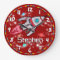 Fun kids boys rocket space dark red wall clock