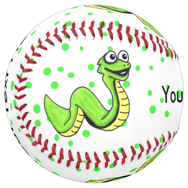 Fun Kids Cartoon Bright Green Snake Polka Dots Softball (Front Left)