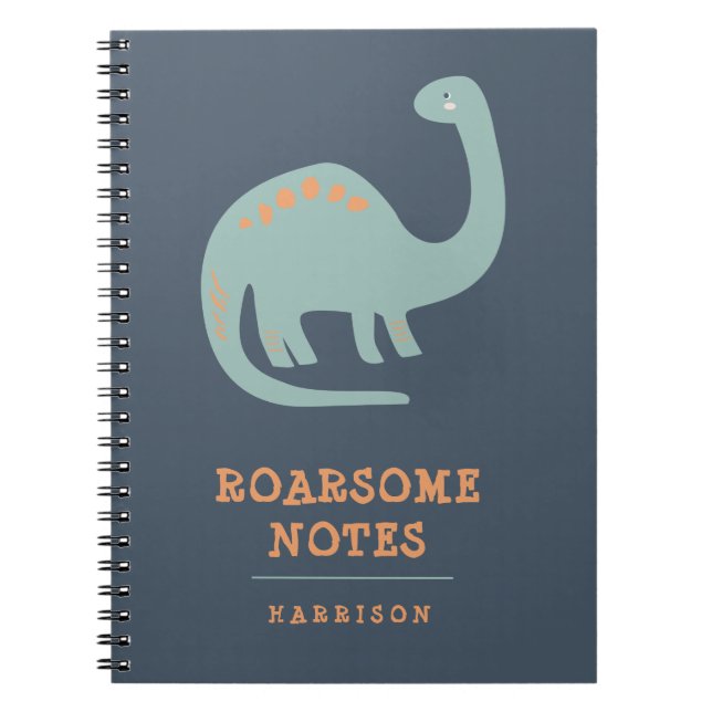 Fun Kids Dinosaur Blue &  Orange Personalised Notebook (Front)