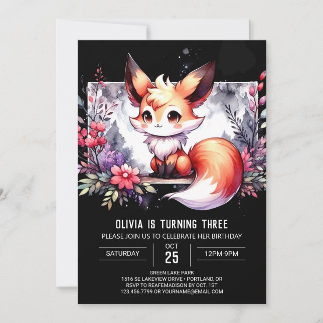  Fun Kids Fox Birthday digital Invitation (Front)