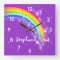 Fun kids girls rainbow name purple wall clock