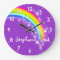 Fun kids girls rainbow name purple wall clock