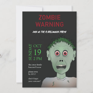 Fun Kids Green, Black & Red Zombie Halloween Party Invitation