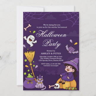 Fun Kids Halloween Party Invitation Ghost Pumpkin