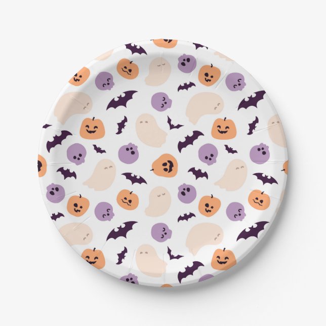 Fun Kids Halloween Pattern Paper Plate (Front)
