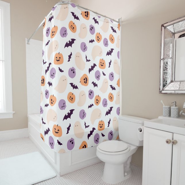 Fun Kids Halloween Pattern Shower Curtain (In Situ)