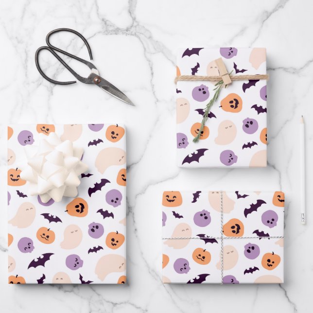 Fun Kids Halloween Pattern Wrapping Paper Sheet (Front)