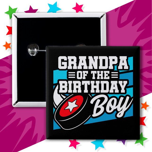 Fun Kids Hockey Party Grandpa of the Birthday Boy 15 Cm Square Badge (Creator Uploaded)