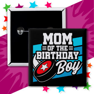 Fun Kids Hockey Party Mom of the Birthday Boy 15 Cm Square Badge