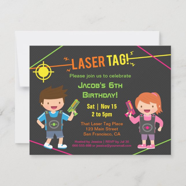 Fun Kids Laser Tag Birthday Party Invitations (Front)