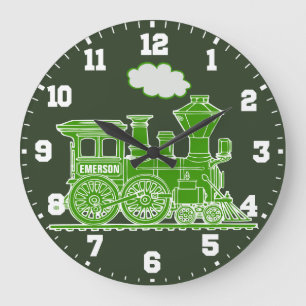 Fun kids name train green and white wall clock