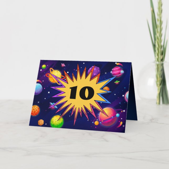 Fun Kids Planet Outer Space Add Name 10th Birthday Card (Front)