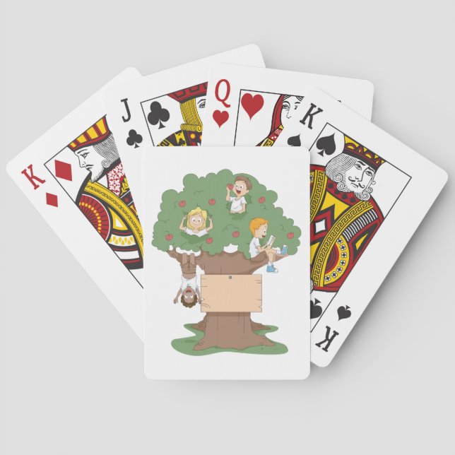 Fun Kids Playing in Apple Tree  Cards (Back)