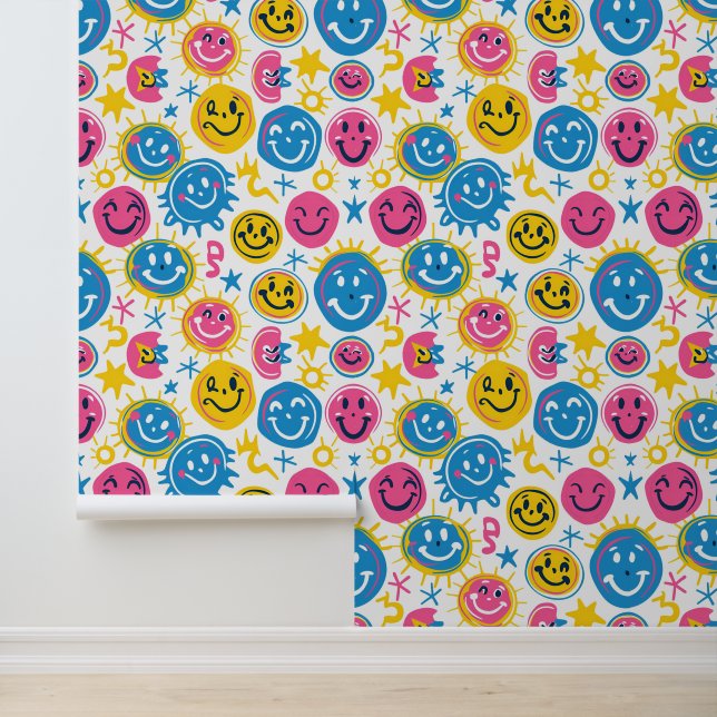 Fun kids playroom unisex happy face wallpaper (Application)