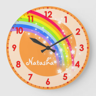 Fun kids rainbow name orange wall clock