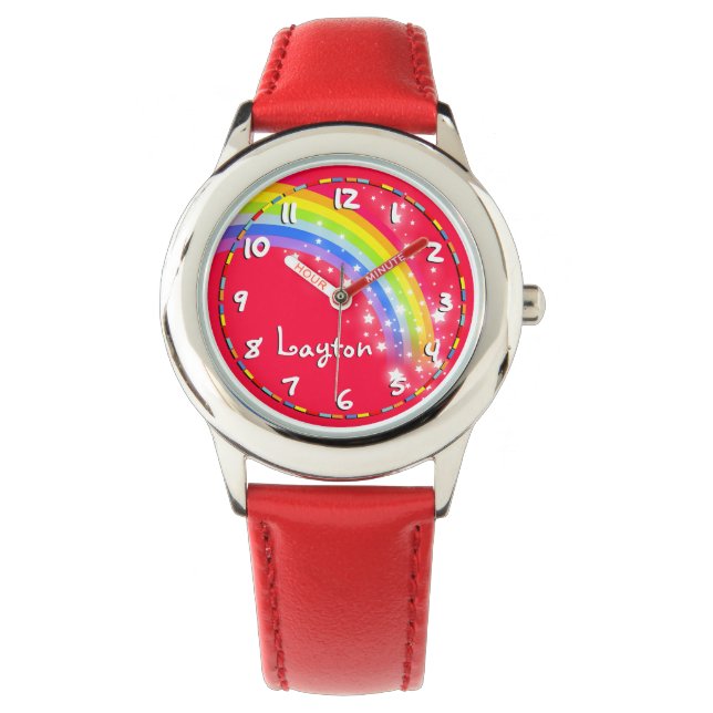Fun kids rainbow red name wrist watch (Front)