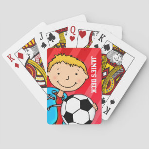 Fun kids red soccer named playing cards