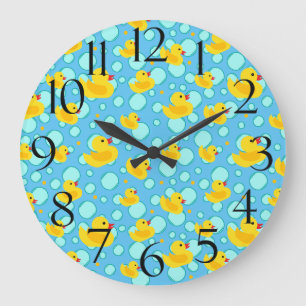 Fun Kids Rubber Ducks on Blue Bubbles Bathroom Large Clock