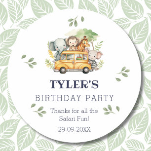 Fun Kids Safari Jungle Birthday Thank You   Classic Round Sticker