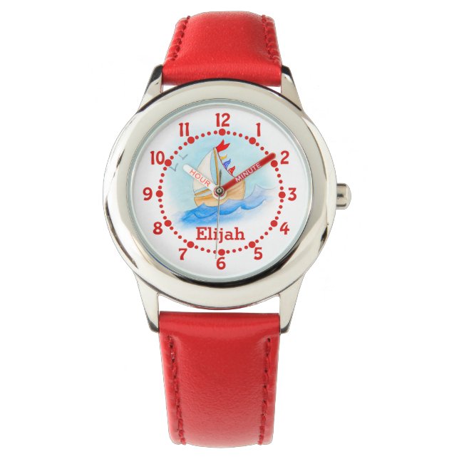 Fun kids sailing boat art wrist watch (Front)