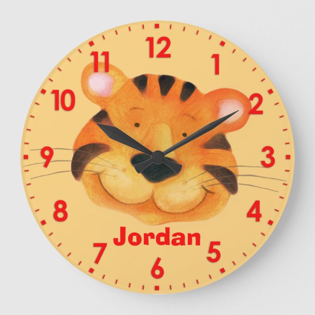 Fun kids tiger name orange wall clock (Front)