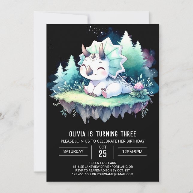 Fun Kids Triceratops Birthday Invitation (Front)