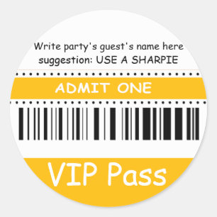 Fun Kids VIP Pass Admit One Birthday Party yellow Classic Round Sticker