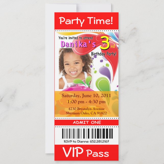 Fun Kids VIP Ticket Photo Party (red) Invitation (Front)