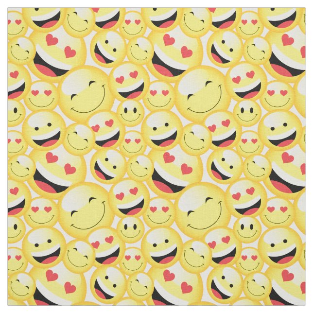 Fun Kids Yellow Smiling Emoji Faces Pattern Fabric (Swatch)