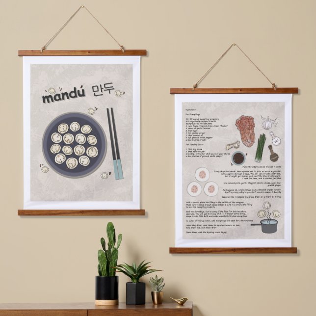 Fun Kimchi Dumpling Recipe Korean Food Hanging Tapestry (Asymmetrical)