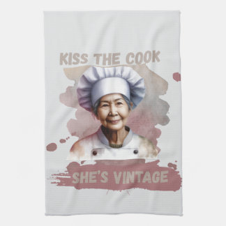 Fun Kiss The Cook She's Vintage Tea Towel