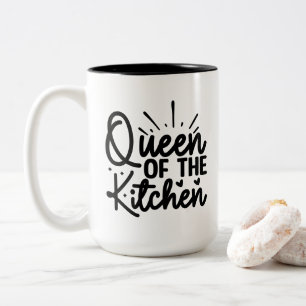 Fun kitchen Queen word art Two-Tone Coffee Mug