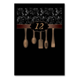 Fun kitchen wooden surface spoons black brown dark table number