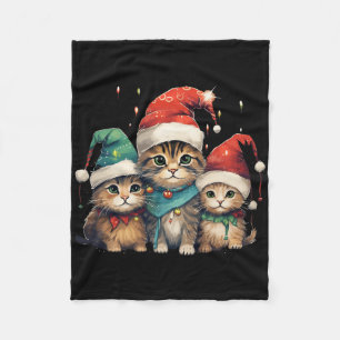 Fun Kittens Christmas Xmas Tree Lights Xmas Cat Fleece Blanket