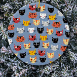 Fun Kitty Cat Ceramic Tree Decoration<br><div class="desc">Lots of cute whimsical cats on a blue background.</div>