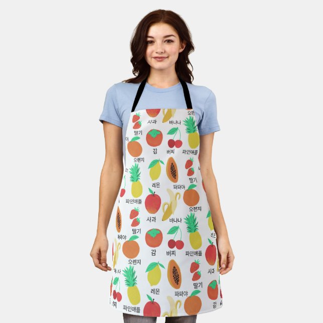 Fun Korean Texts Fruits & Veggies Unique Healthy Apron (Worn)
