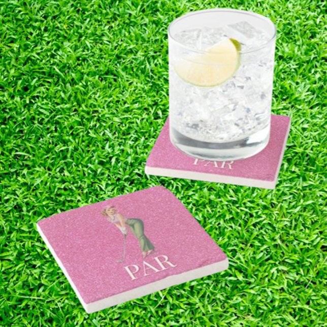 Fun Ladies Golf Gifts Stone Coaster (Discover the perfect PINK sparkly gifts for women golfers)