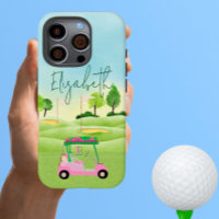 Fun Lady Golfer Pink Cart Clubs Monogram Name