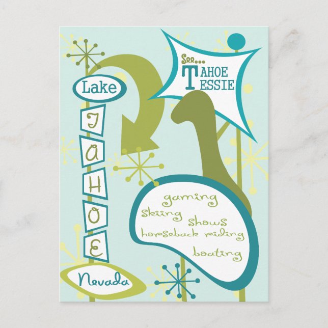 Fun Lake Tahoe Illustration Postcard (Front)