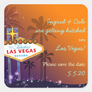 Fun Las Vegas Wedding Save the Date Square Sticker