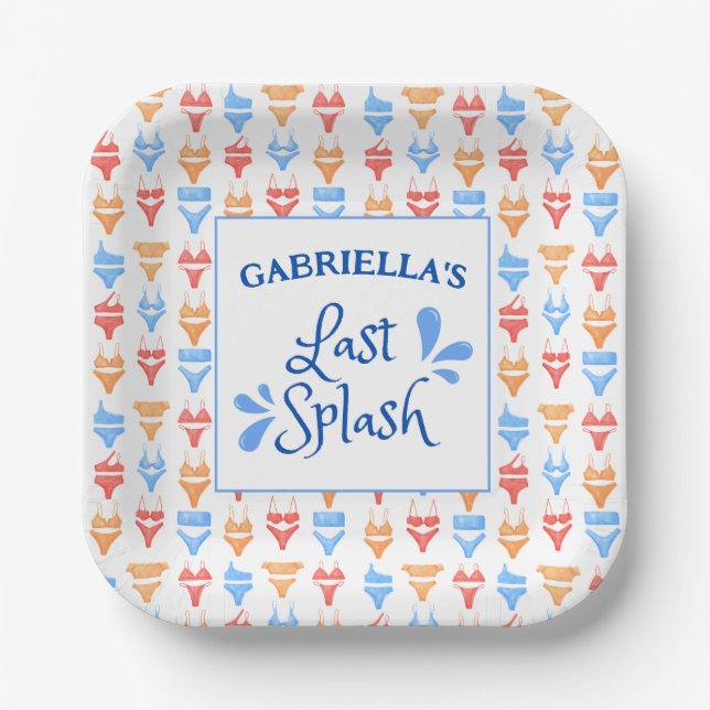 Fun "Last Splash" Theme Personalised Bachelorette Paper Plate (Front)